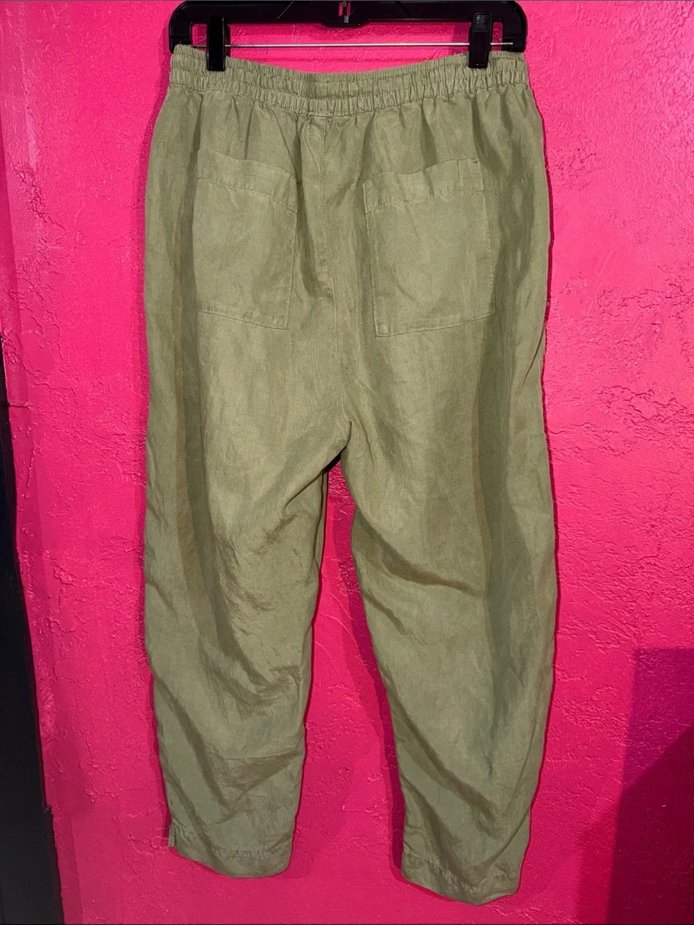 Zara Olive Green Lyocell & linen Drawstring relaxed fit crop Pants. Sz M.